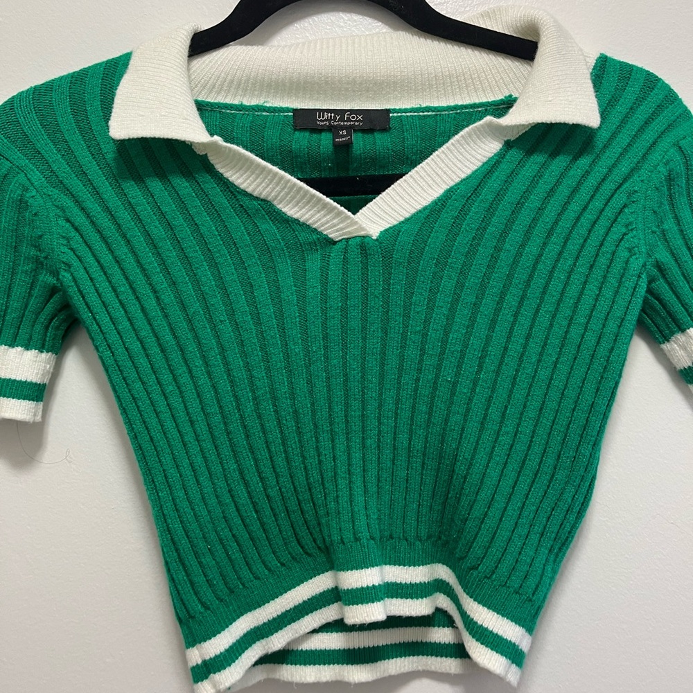 Witty Fox Green Knit Polo Sweater Top XS/S